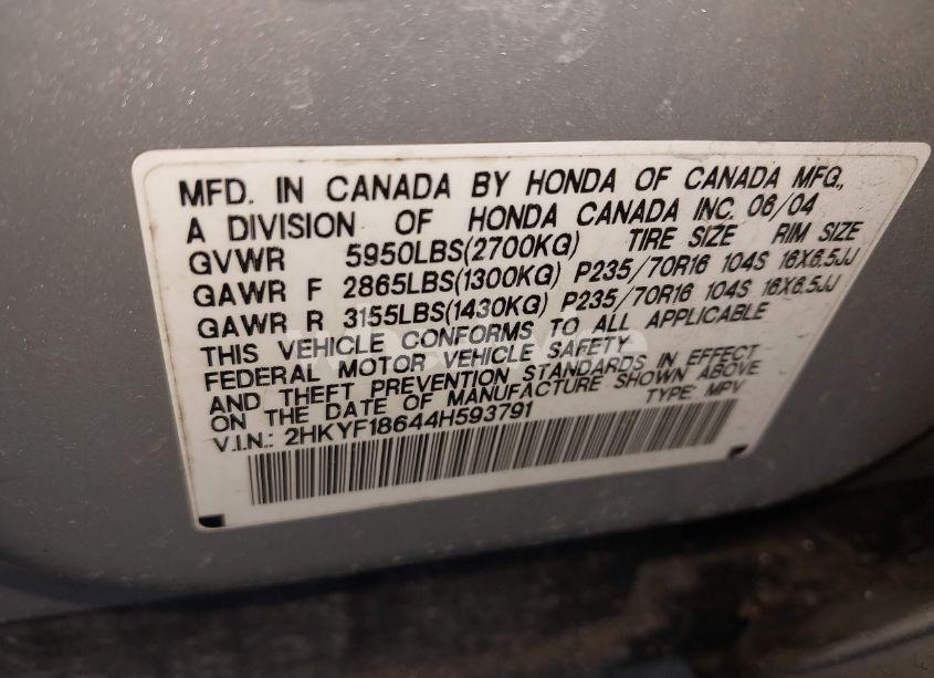 Photo 9 of 2004 Honda Pilot EX-L (VIN 2HKYF18644H593791)