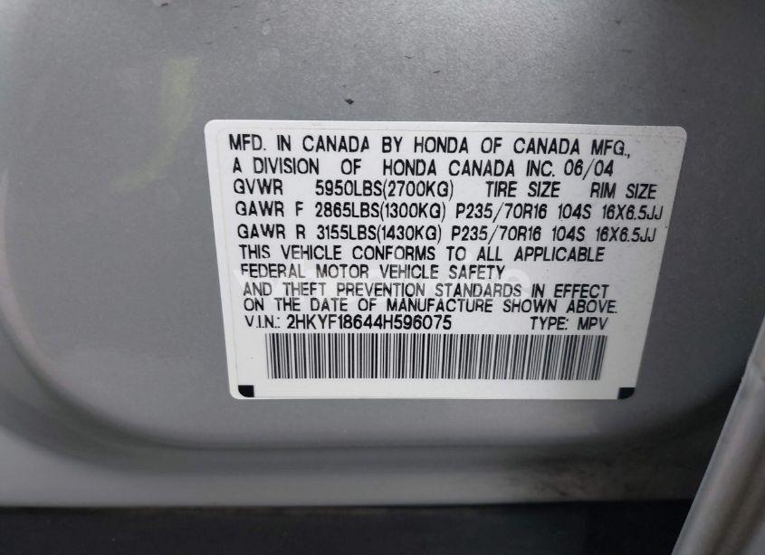 Photo 9 of 2004 Honda Pilot EX-L (VIN 2HKYF18644H596075)