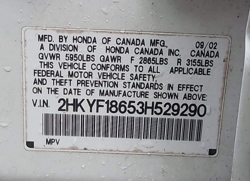 Photo 9 of 2003 Honda Pilot EX-L (VIN 2HKYF18653H529290)