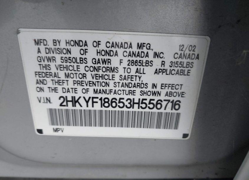 Photo 9 of 2003 Honda Pilot EX-L (VIN 2HKYF18653H556716)