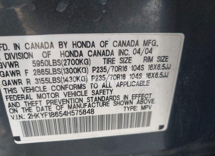 Photo 9 of 2004 Honda Pilot EX-L (VIN 2HKYF18654H575848)