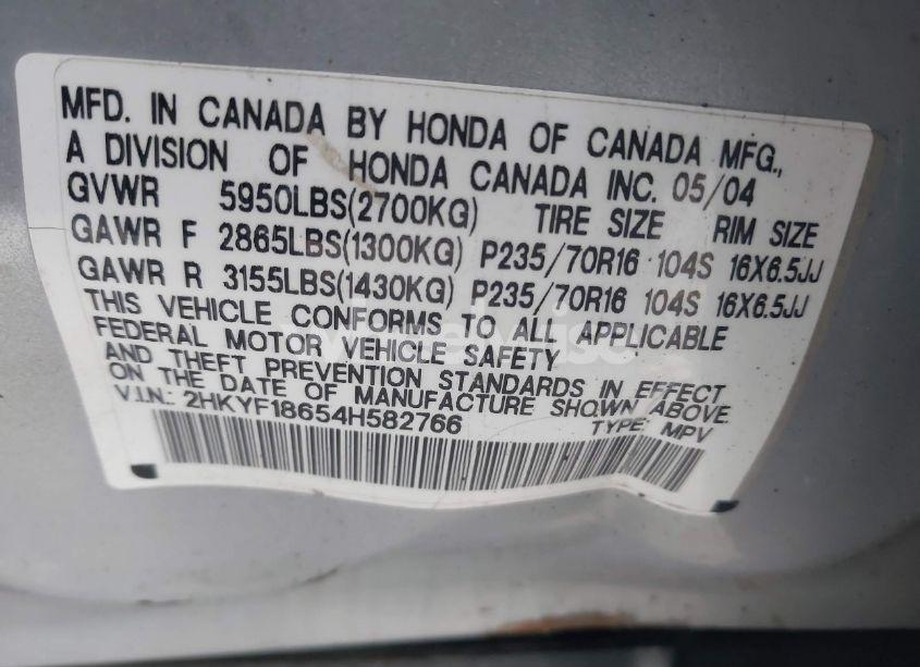 Photo 9 of 2004 Honda Pilot EX-L (VIN 2HKYF18654H582766)