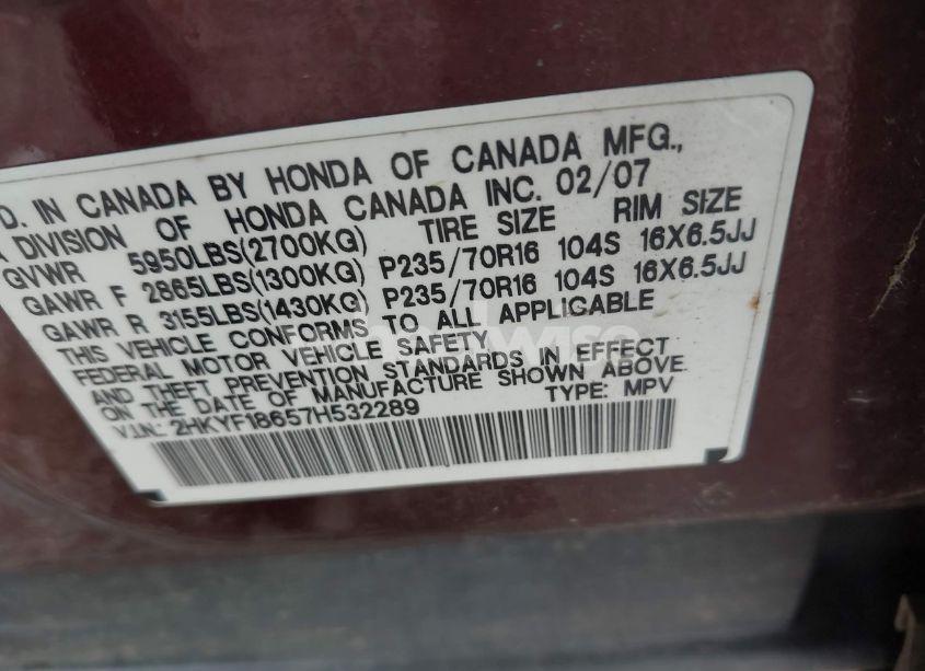 Photo 9 of 2007 Honda Pilot EX-L (VIN 2HKYF18657H532289)