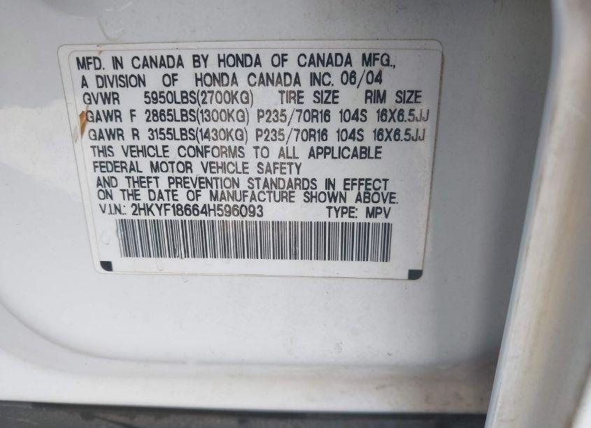 Photo 9 of 2004 Honda Pilot EX-L (VIN 2HKYF18664H596093)