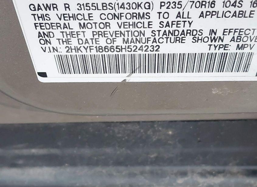 Photo 9 of 2005 Honda Pilot EX-L (VIN 2HKYF18665H524232)