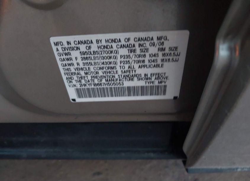 Photo 9 of 2007 Honda Pilot EX-L (VIN 2HKYF18667H505053)