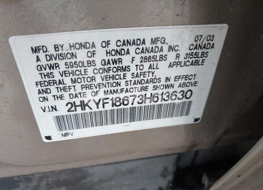 Photo 9 of 2003 Honda Pilot EX-L (VIN 2HKYF18673H613630)