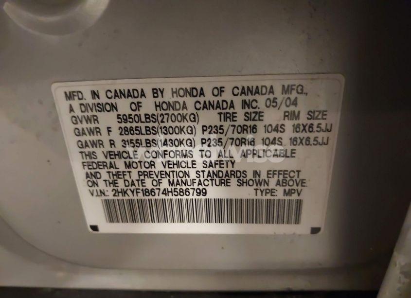 Photo 9 of 2004 Honda Pilot EX-L (VIN 2HKYF18674H586799)