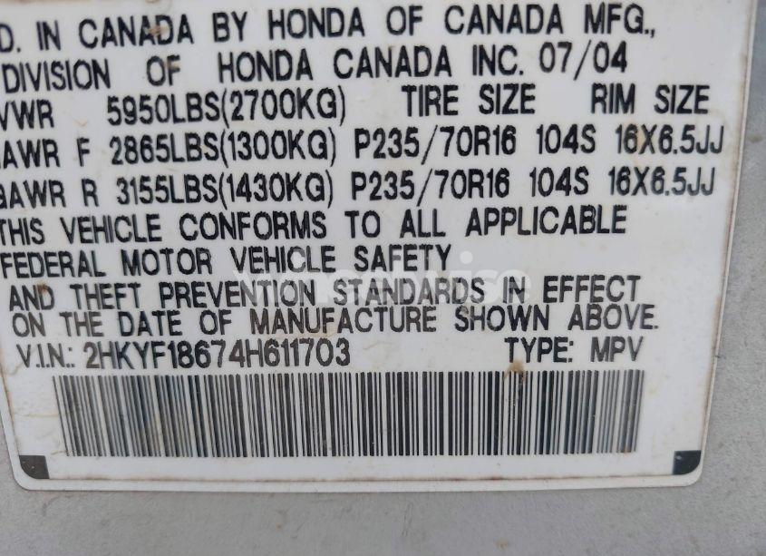 Photo 9 of 2004 Honda Pilot EX-L (VIN 2HKYF18674H611703)