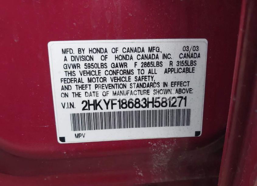 Photo 9 of 2003 Honda Pilot EX-L (VIN 2HKYF18683H581271)