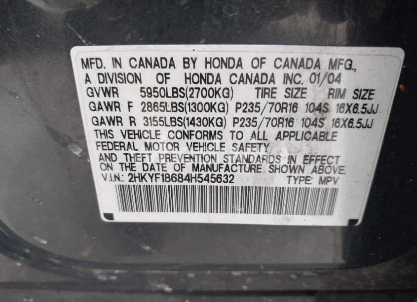 Photo 9 of 2004 Honda Pilot EX-L (VIN 2HKYF18684H545632)