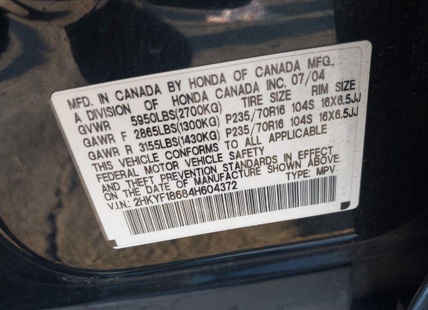 Photo 9 of 2004 Honda Pilot EX-L (VIN 2HKYF18684H604372)