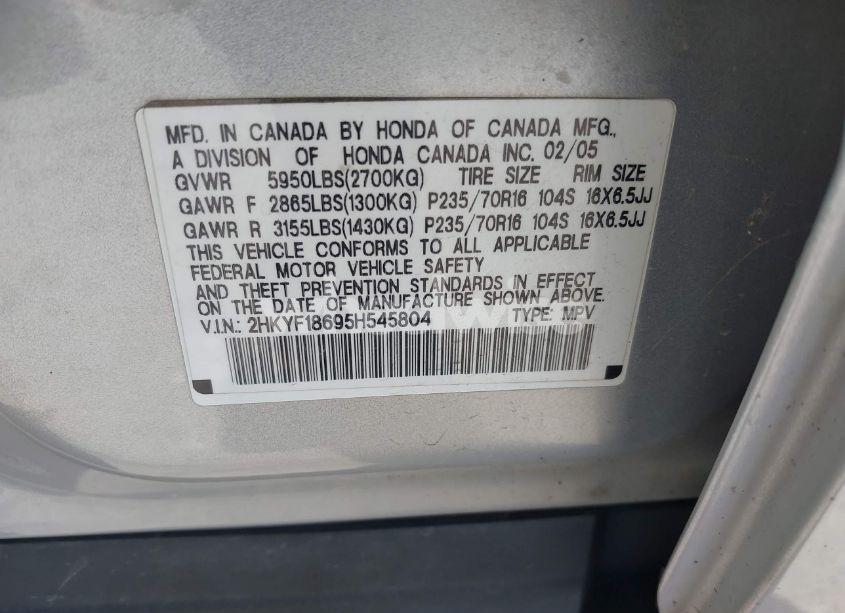 Photo 9 of 2005 Honda Pilot EX-L (VIN 2HKYF18695H545804)