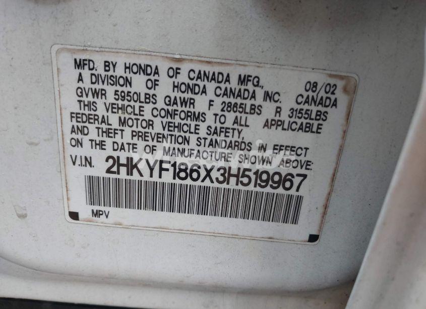 Photo 9 of 2003 Honda Pilot EX-L (VIN 2HKYF186X3H519967)