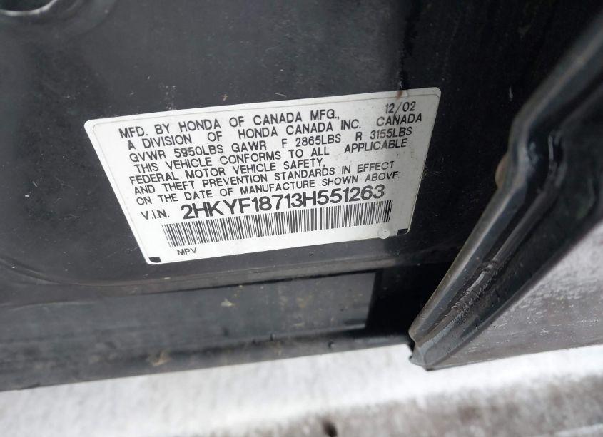 Photo 9 of 2003 Honda Pilot EXL (VIN 2HKYF18713H551263)