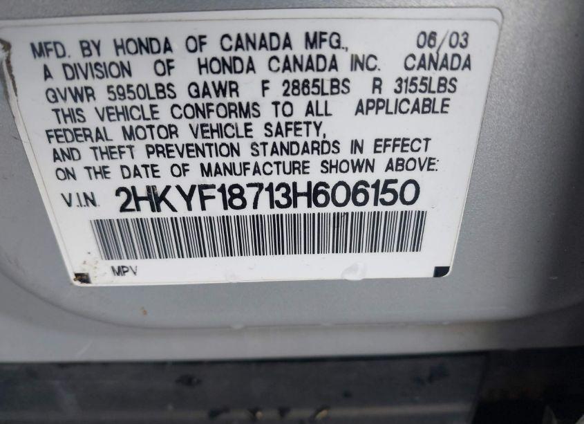 Photo 9 of 2003 Honda Pilot EX-L (VIN 2HKYF18713H606150)