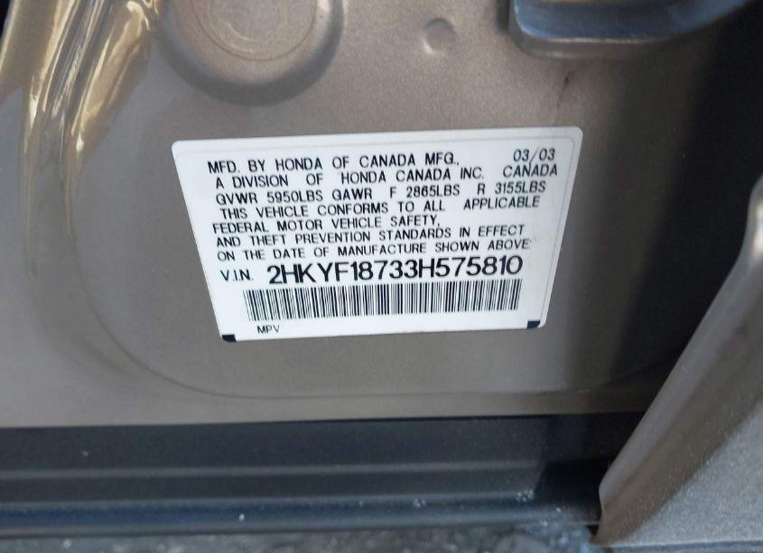 Photo 9 of 2003 Honda Pilot EX-L (VIN 2HKYF18733H575810)