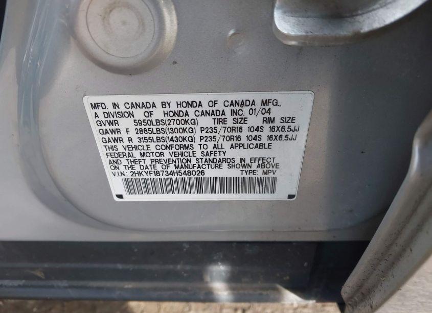 Photo 9 of 2004 Honda Pilot EX-L (VIN 2HKYF18734H548026)