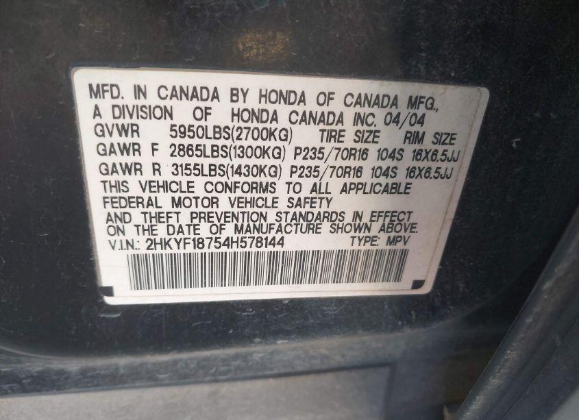 Photo 9 of 2004 Honda Pilot EX-L (VIN 2HKYF18754H578144)