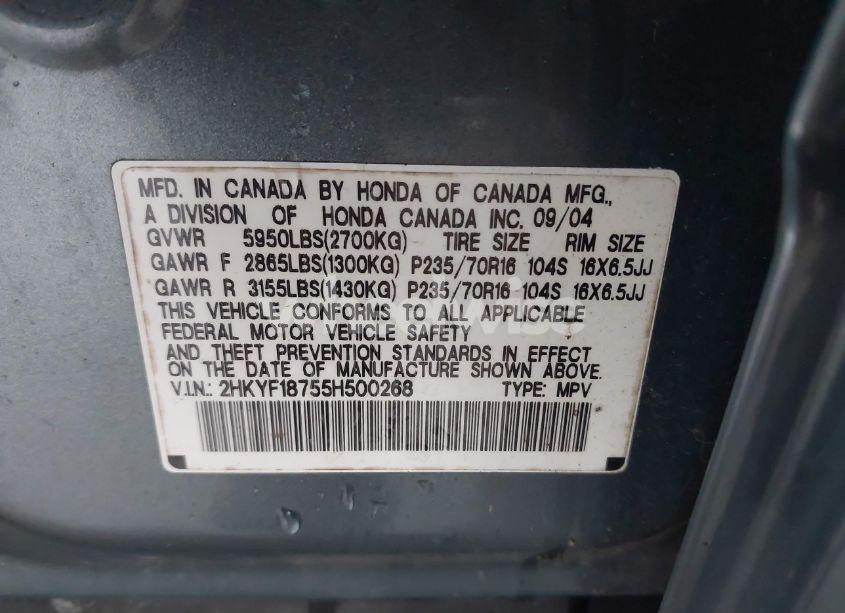 Photo 9 of 2005 Honda Pilot EX-L (VIN 2HKYF18755H500268)