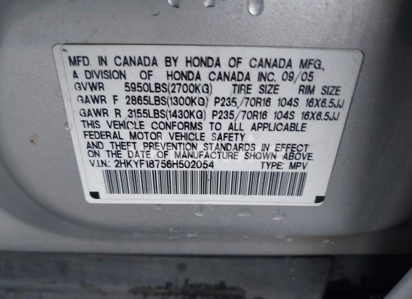 Photo 9 of 2006 Honda Pilot EX-L (VIN 2HKYF18756H502054)