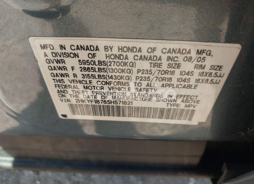 Photo 9 of 2005 Honda Pilot EX-L (VIN 2HKYF18765H571821)