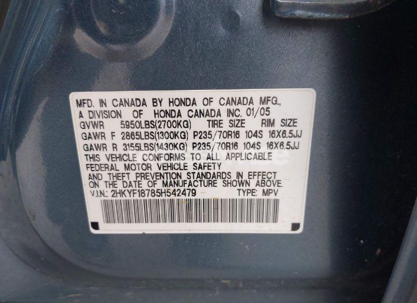 Photo 9 of 2005 Honda Pilot EX-L (VIN 2HKYF18785H542479)