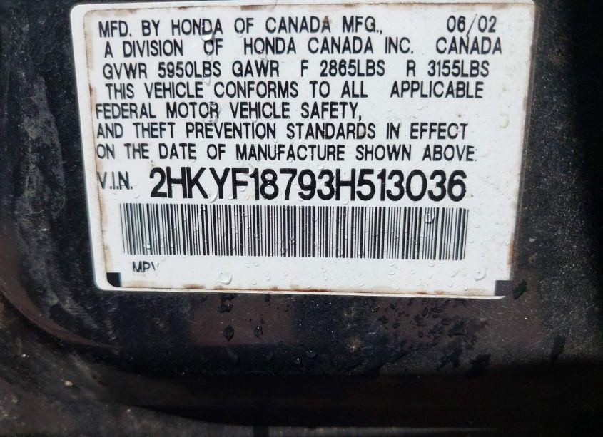 Photo 9 of 2003 Honda Pilot EX-L (VIN 2HKYF18793H513036)