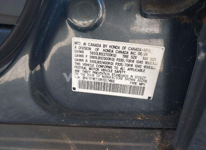 Photo 9 of 2006 Honda Pilot EX-L (VIN 2HKYF187X6H557468)