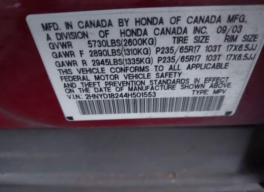 Photo 9 of 2004 Acura Mdx (VIN 2HNYD18244H501553)