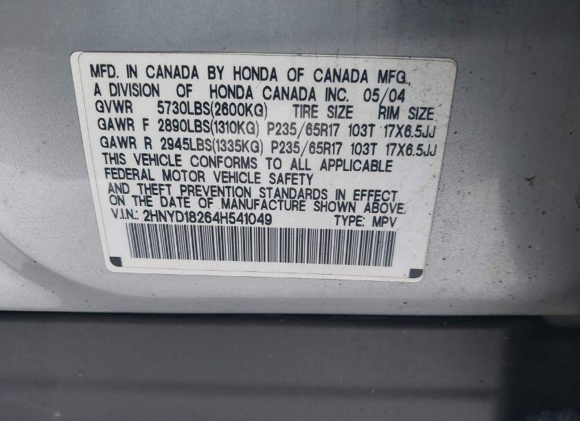 Photo 9 of 2004 Acura Mdx (VIN 2HNYD18264H541049)
