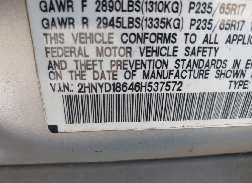 Photo 9 of 2006 Acura Mdx (VIN 2HNYD18646H537572)