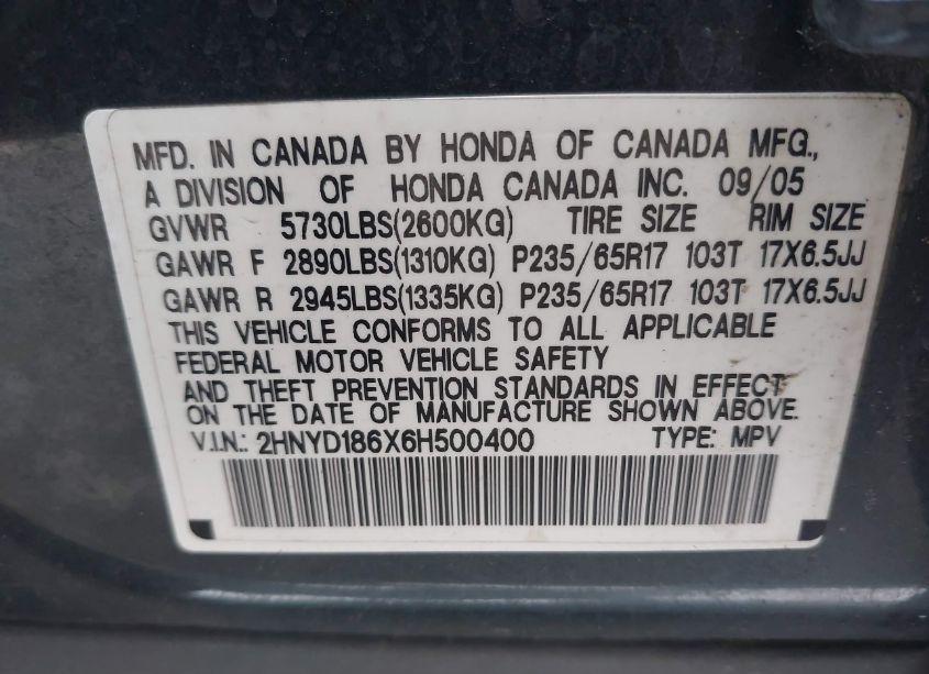 Photo 9 of 2006 Acura Mdx (VIN 2HNYD186X6H500400)