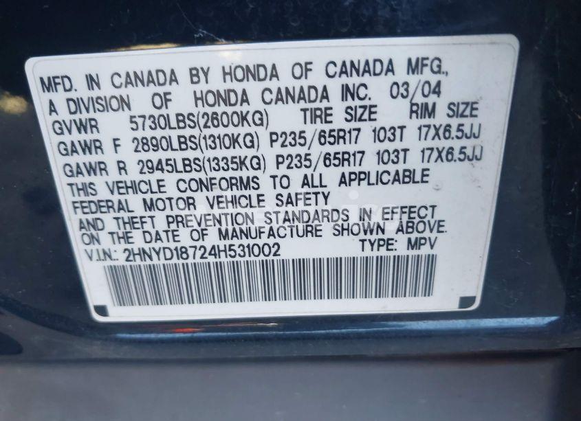 Photo 9 of 2004 Acura Mdx (VIN 2HNYD18724H531002)