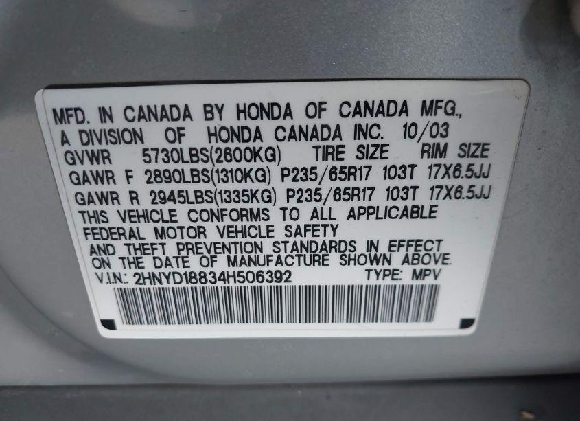 Photo 9 of 2004 Acura Mdx (VIN 2HNYD18834H506392)