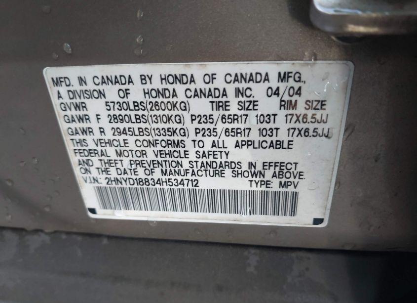 Photo 9 of 2004 Acura Mdx (VIN 2HNYD18834H534712)