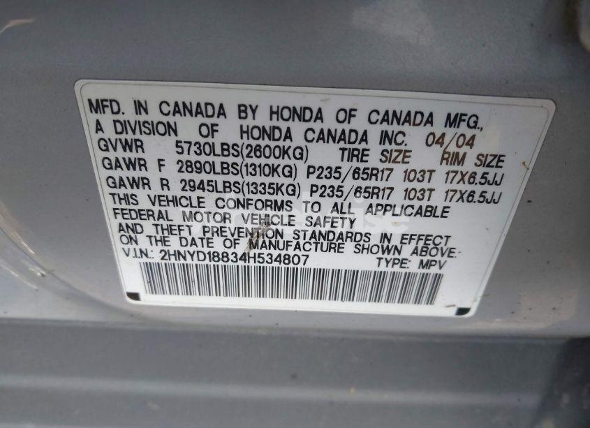 Photo 9 of 2004 Acura Mdx (VIN 2HNYD18834H534807)