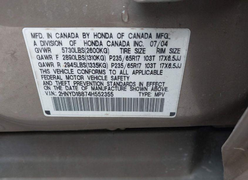Photo 9 of 2004 Acura Mdx (VIN 2HNYD18874H552355)