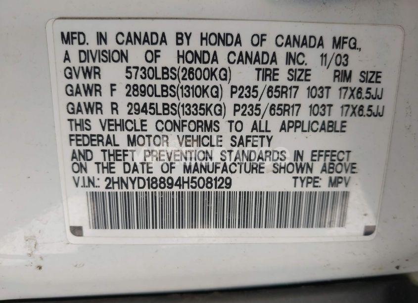 Photo 9 of 2004 Acura Mdx (VIN 2HNYD18894H508129)