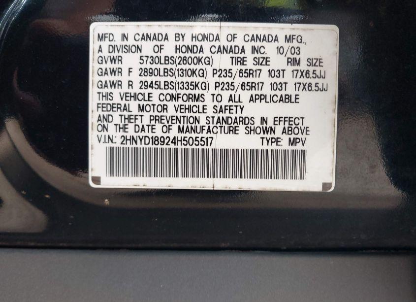 Photo 9 of 2004 Acura Mdx (VIN 2HNYD18924H505517)