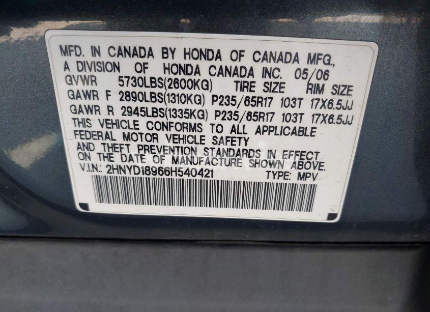 Photo 9 of 2006 Acura Mdx (VIN 2HNYD18966H540421)
