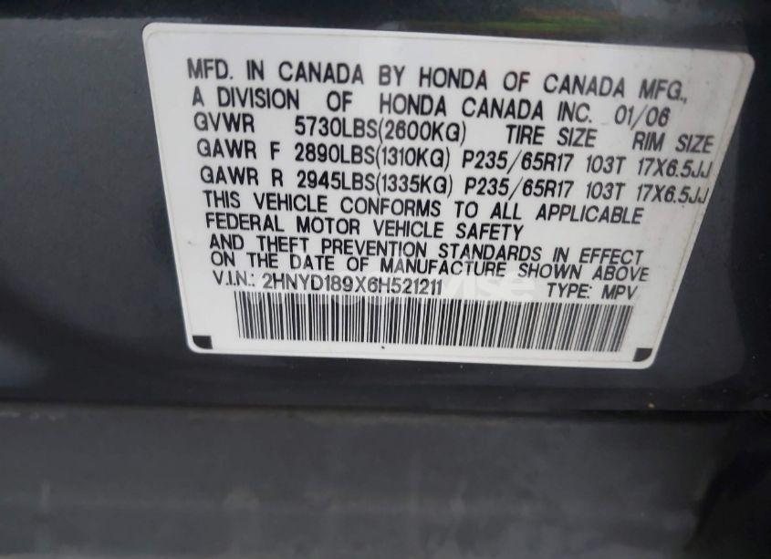 Photo 9 of 2006 Acura Mdx (VIN 2HNYD189X6H521211)