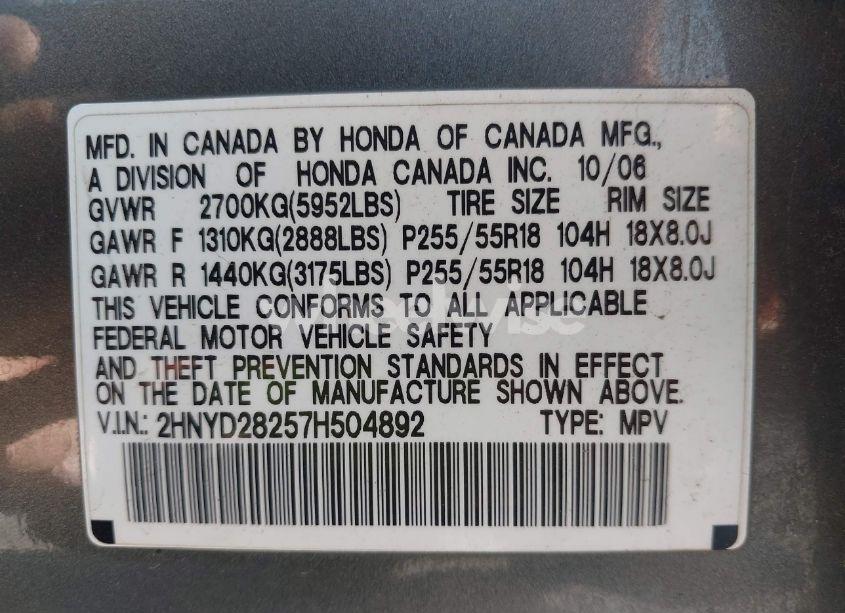 Photo 9 of 2007 Acura Mdx (VIN 2HNYD28257H504892)