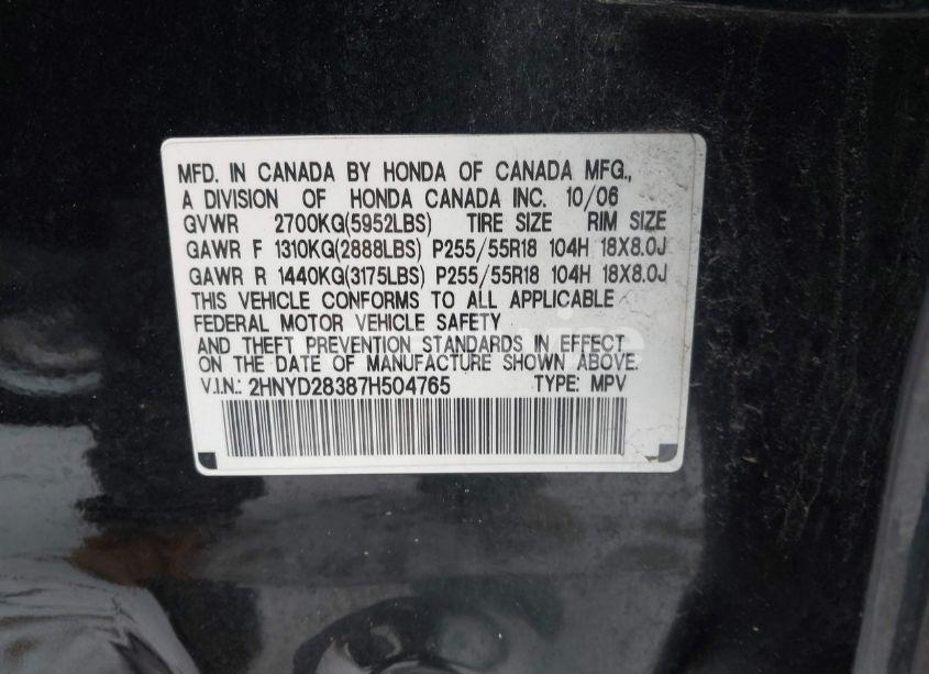Photo 9 of 2007 Acura Mdx TECHNOLOGY PACKAGE (VIN 2HNYD28387H504765)