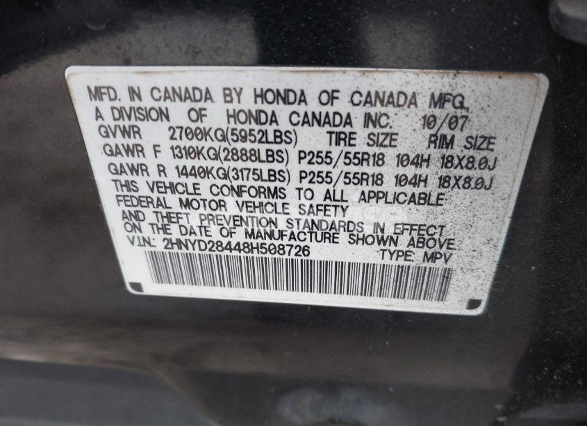 Photo 9 of 2008 Acura Mdx TECHNOLOGY PACKAGE (VIN 2HNYD28448H508726)