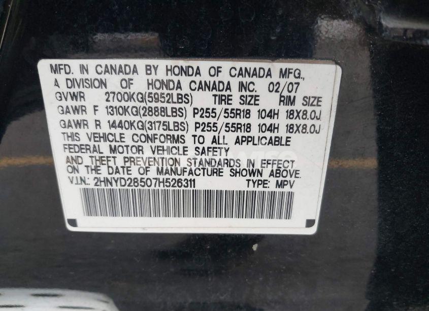 Photo 9 of 2007 Acura Mdx SPORT PACKAGE (VIN 2HNYD28507H526311)