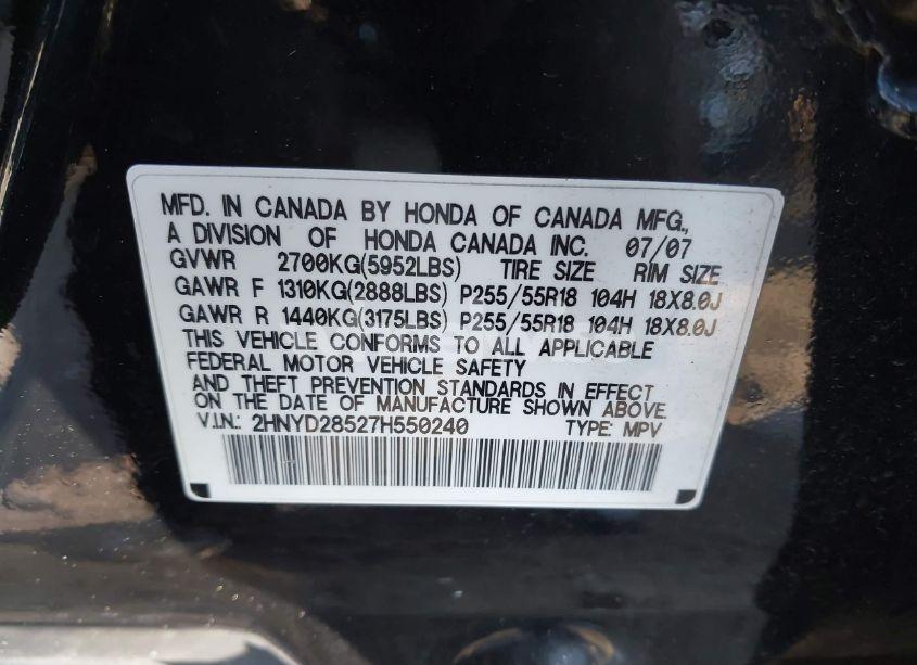 Photo 9 of 2007 Acura Mdx SPORT PACKAGE (VIN 2HNYD28527H550240)
