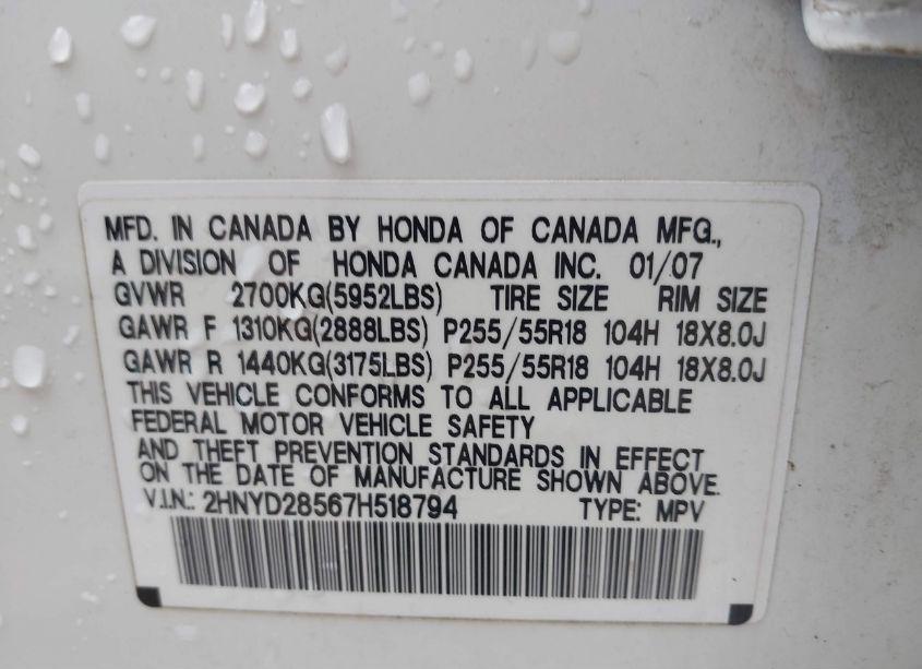 Photo 9 of 2007 Acura Mdx SPORT PACKAGE (VIN 2HNYD28567H518794)