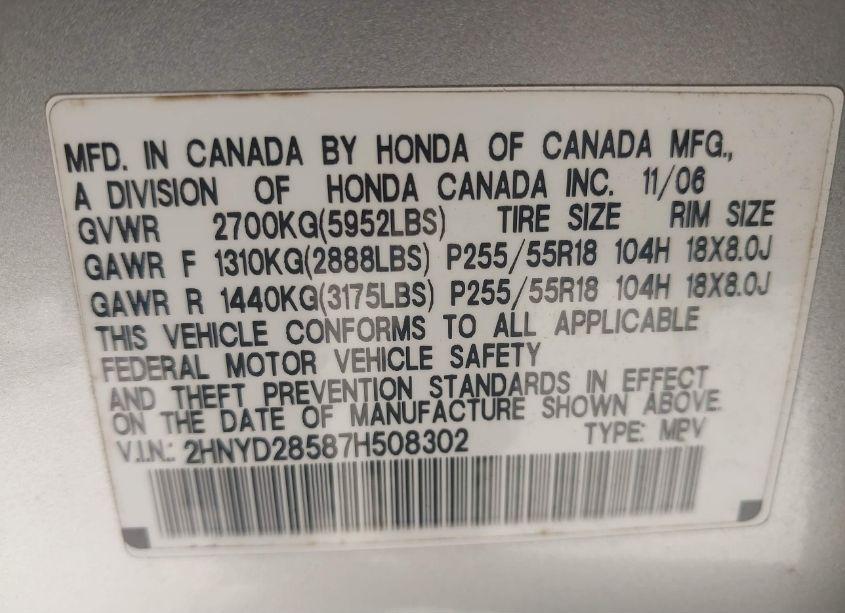 Photo 9 of 2007 Acura Mdx SPORT PACKAGE (VIN 2HNYD28587H508302)