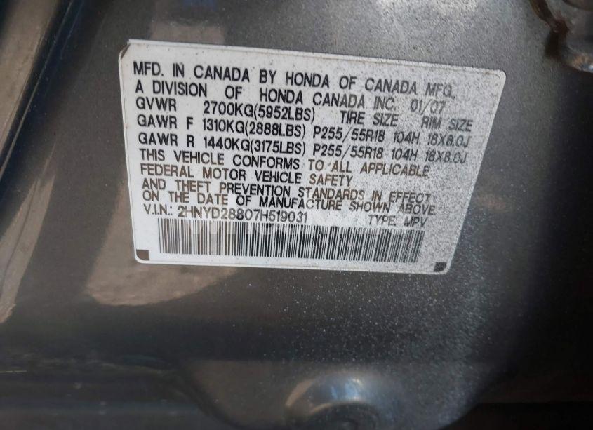 Photo 9 of 2007 Acura Mdx SPORT PACKAGE (VIN 2HNYD28807H519031)